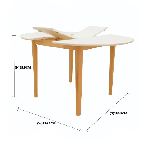 MESA DE COMEDOR REDONDA EXTENSIBLE Ø106 CM BLANCA/MADERA LEKA