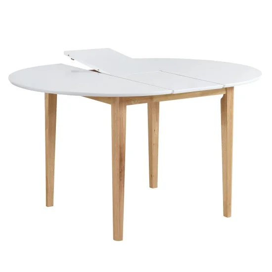 MESA DE COMEDOR REDONDA EXTENSIBLE Ø106 CM BLANCA/MADERA LEKA 2