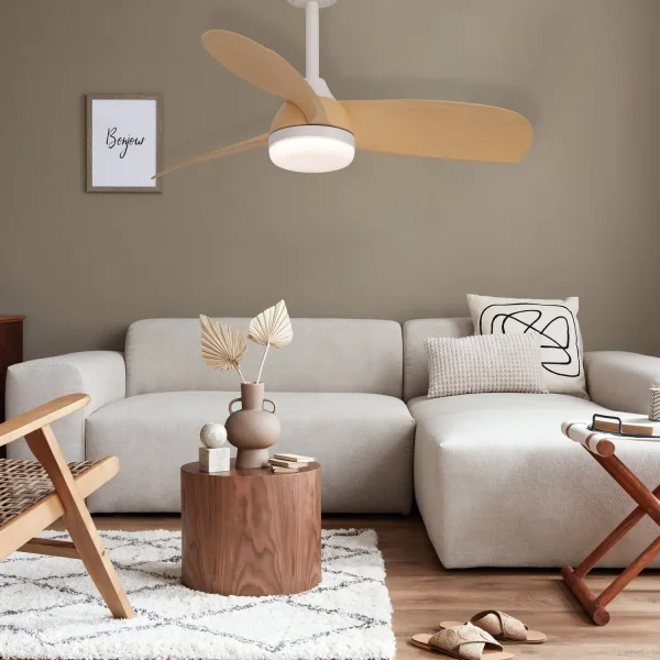 VENTILADOR DE TECHO CON LUZ MOTOR DC SIERRA COLOR MADERA CLARA Ø 91,4 CM