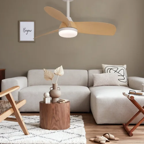 VENTILADOR DE TECHO CON LUZ MOTOR DC SIERRA COLOR MADERA CLARA Ø 91,4 CM