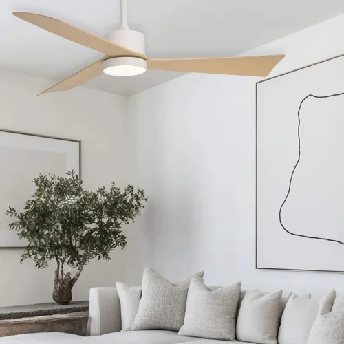 VENTILADOR DE TECHO CON LUZ MOTOR DC BELICE BLANCO/MADERA CLARA Ø 135,2 CM