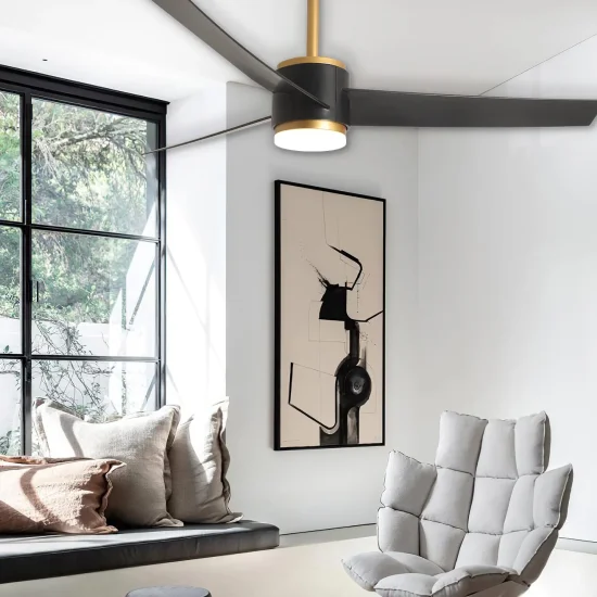 VENTILADOR DE TECHO CON LUZ MOTOR DC RAFFAELE NEGRO/DORADO Ø 132 CM 2