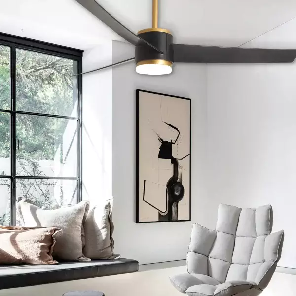 VENTILADOR DE TECHO CON LUZ MOTOR DC RAFFAELE NEGRO/DORADO Ø 132 CM VENTILADOR DE TECHO CON LUZ MOTOR DC RAFFAELE NEGRO/DORADO Ø 132 CM