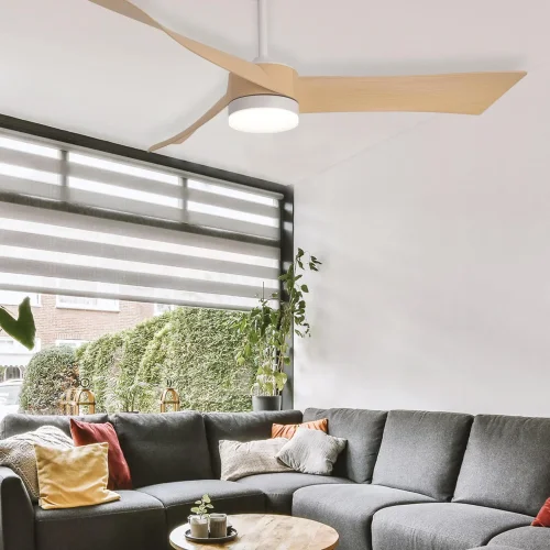 VENTILADOR DE TECHO CON LUZ MOTOR DC SALVATORE BLANCO/MADERA Ø 142 CM VENTILADOR DE TECHO CON LUZ MOTOR DC SALVATORE BLANCO/MADERA Ø 142 CM