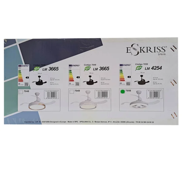 VENTILADOR DE TECHO LED 45W REGULABLE 4 ASPAS RETRÁCTILES OMAHA