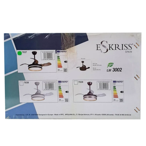 VENTILADOR DE TECHO CON LUZ LED 24W REGULABLE MOTOR DC NEGRO CASCADE