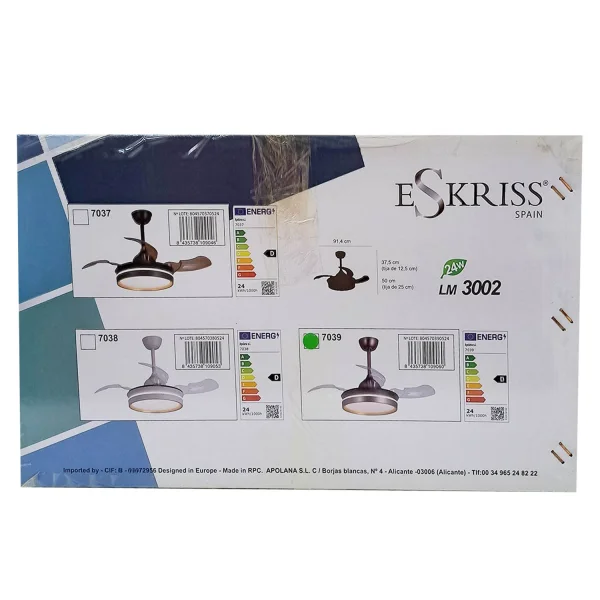 VENTILADOR DE TECHO CON LUZ LED 24W REGULABLE MOTOR DC CASCADE