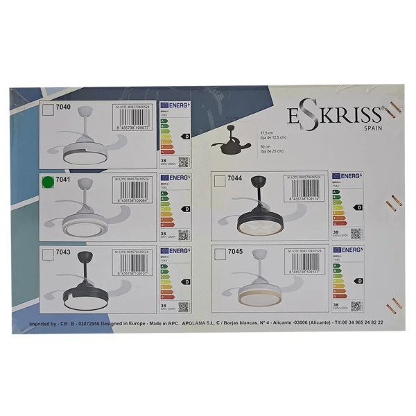 VENTILADOR DE TECHO LED 38W REGULABLE 4 ASPAS PLEGABLES HANOI