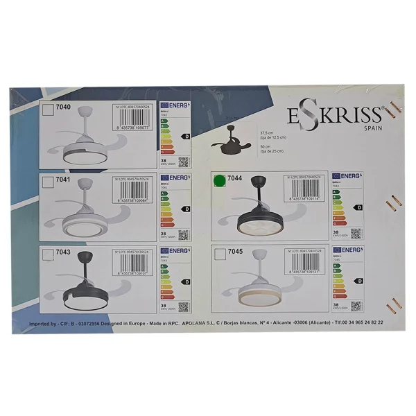 VENTILADOR DE TECHO LED 38W REGULABLE 4 ASPAS PLEGABLES WELLINGTON