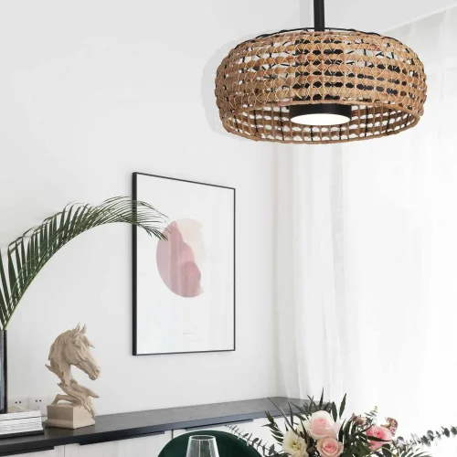 VENTILADOR DE TECHO LED 18W 3000-6000K PANTALLA RATÁN OSCURO WAIKIKI