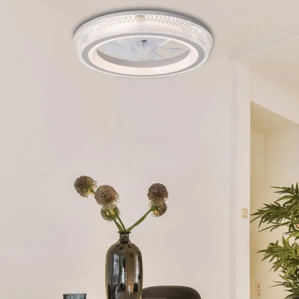 VENTILADOR DE TECHO ESTILO PLAFÓN LED 48W 3000-6000K 5 PALAS BLANCO GLIMMER