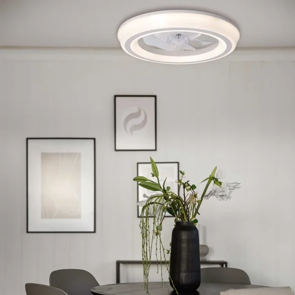 VENTILADOR DE TECHO ESTILO PLAFÓN LED 48W 3000-6000K 5 ASPAS BLANCO CLARISSE