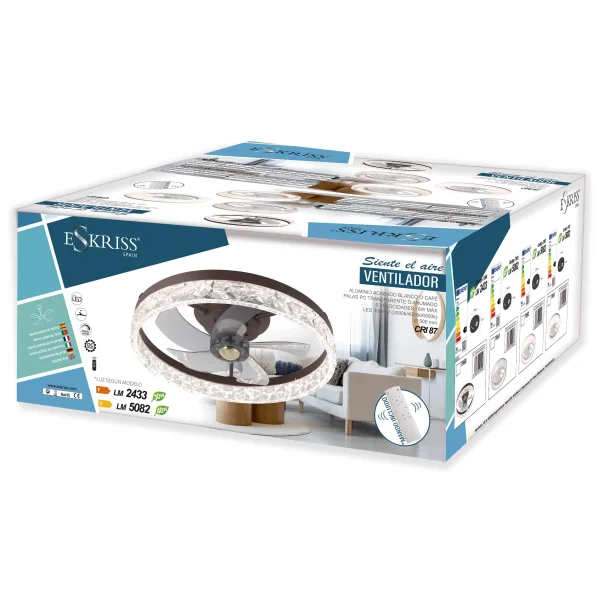VENTILADOR DE TECHO ESTILO PLAFÓN LED 48W 3000-6000K 5 ASPAS BLANCO CLARISSE
