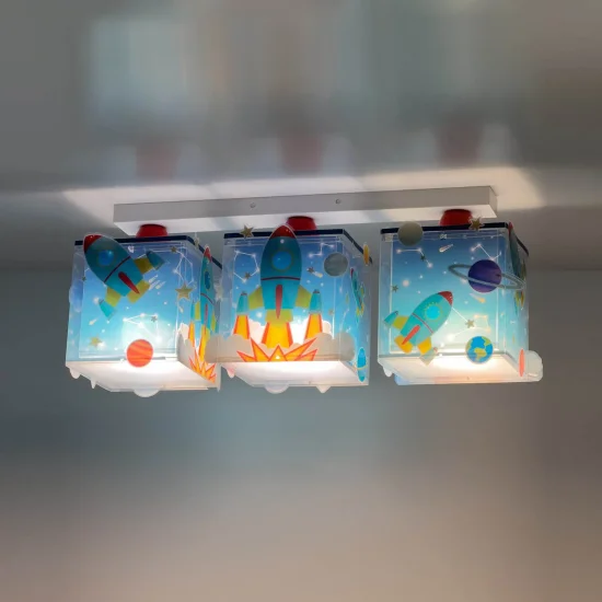 PLAFÓN DE TECHO 3 LUCES INFANTIL COHETE 2