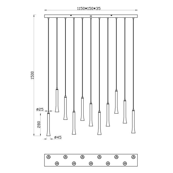 Lámpara De Techo Led 11 Luces 33W Regulable Base Rectangular Fabiola| Lúzete