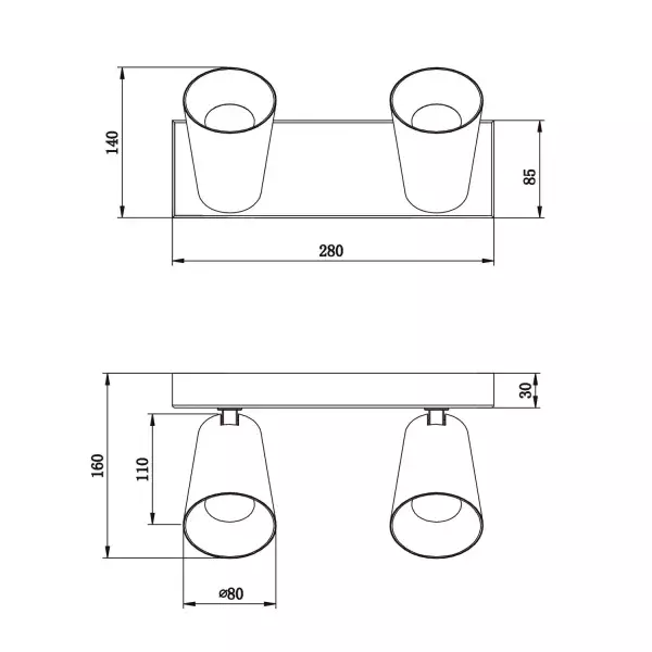FOCO DE TECHO/PARED 2 LUCES METAL BLANCO GU10 SILVANO FOCO DE TECHO/PARED 2 LUCES METAL BLANCO GU10 SILVANO