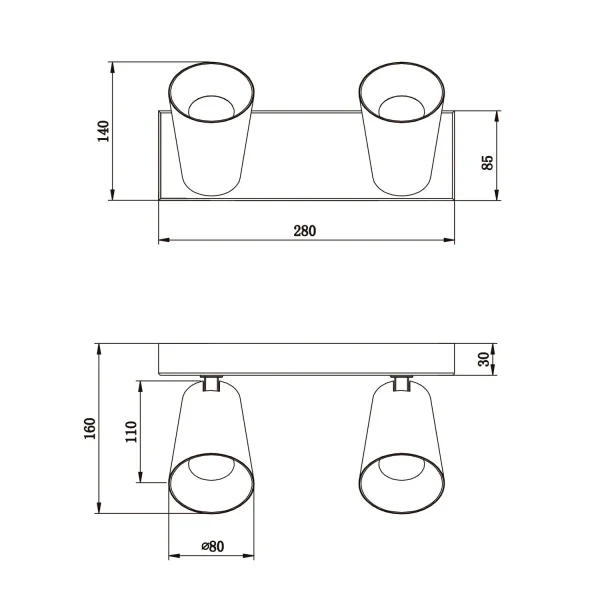 FOCO DE TECHO/PARED 2 LUCES METAL NEGRO GU10 SILVANO FOCO DE TECHO/PARED 2 LUCES METAL NEGRO GU10 SILVANO