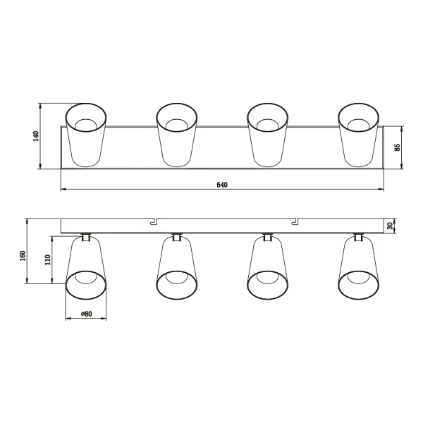 FOCO DE TECHO/PARED 4 LUCES METAL NEGRO GU10 SILVANO FOCO DE TECHO/PARED 4 LUCES METAL NEGRO GU10 SILVANO