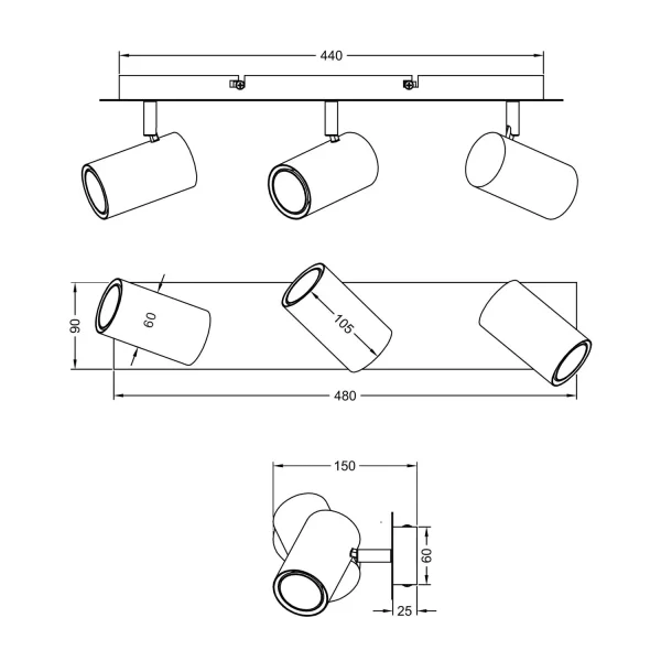 FOCO DE TECHO/PARED 3 LUCES METAL COFFEE/GRIS GU10 GRAFTON