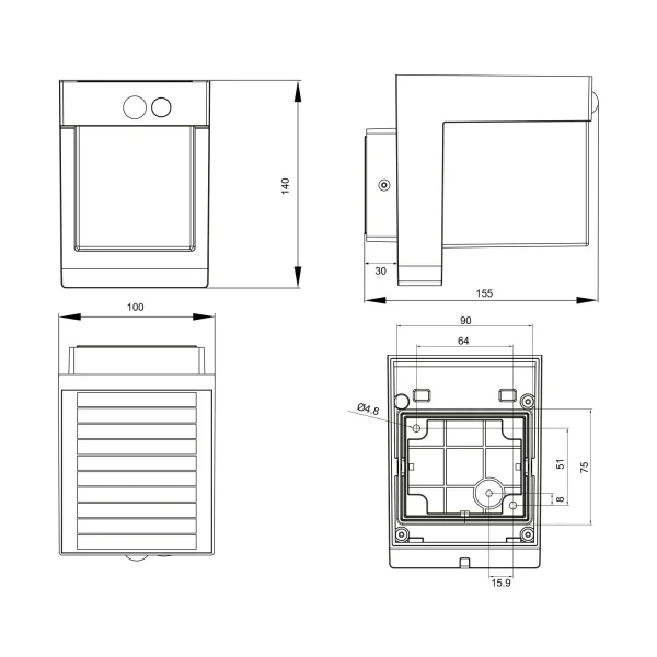 APLIQUE EXTERIOR SOLAR 5,5W 4000K C/SENSOR IP44 CORIANDER
