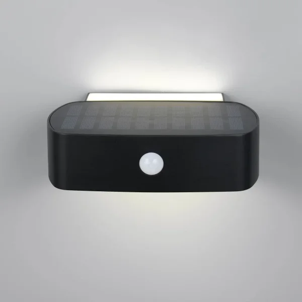 APLIQUE EXTERIOR SOLAR HÍBRIDO 6W 4000K C/SENSOR IP44 NEGRO BEGA