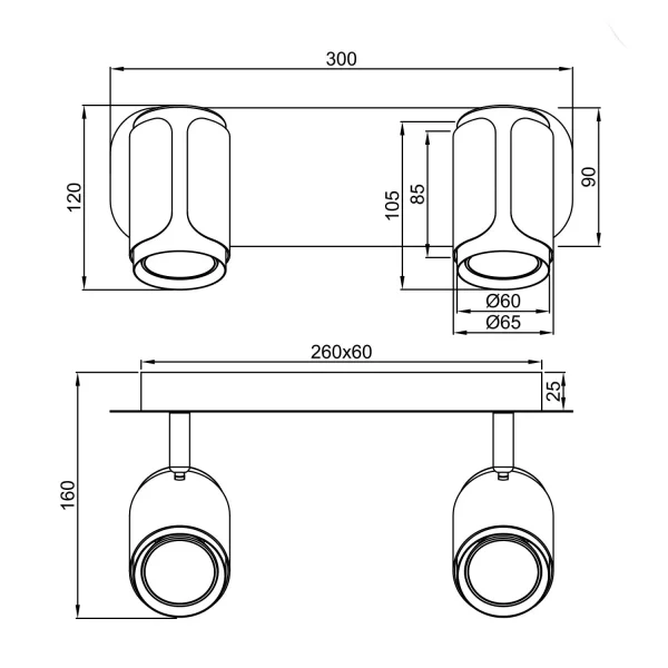 FOCO DE PARED/TECHO 2 LUCES GU10 METAL COFFEE GIADA FOCO DE PARED/TECHO 2 LUCES GU10 METAL COFFEE GIADA
