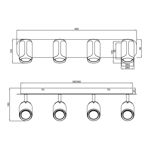 FOCO DE PARED/TECHO 4 LUCES GU10 METAL COFFEE GIADA FOCO DE PARED/TECHO 4 LUCES GU10 METAL COFFEE GIADA