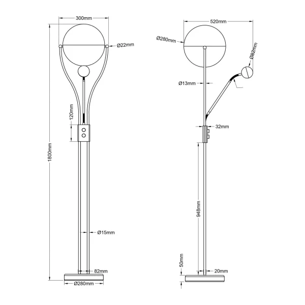 LÁMPARA DE PIE LED 18W+3,8W 3000K METAL NEGRO CASCADA LÁMPARA DE PIE LED 18W+3,8W 3000K METAL NEGRO CASCADA