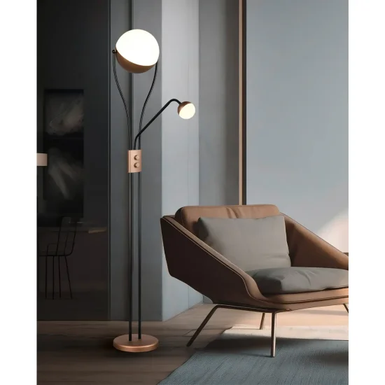LÁMPARA DE PIE LED 18W+3,8W 3000K METAL COFFEE CASCADA 2