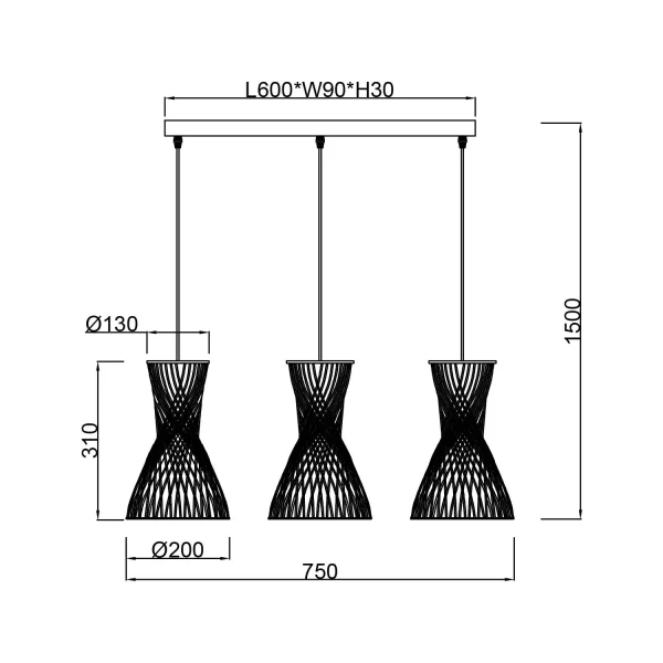 LÁMPARA DE TECHO 3 LUCES E27 PAPIERGARN MARRÓN NAHELE LÁMPARA DE TECHO 3 LUCES E27 PAPIERGARN MARRÓN NAHELE