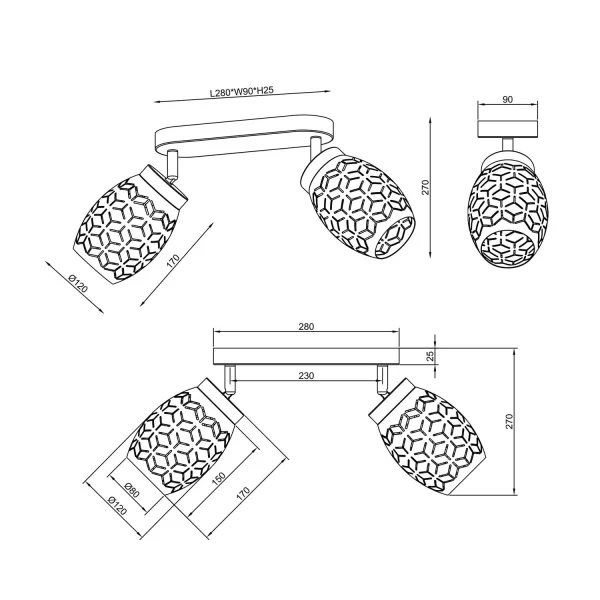 FOCO 2 LUCES TECHO/PARED METAL COFFEE E14 BIRKITA FOCO 2 LUCES TECHO/PARED METAL COFFEE E14 BIRKITA