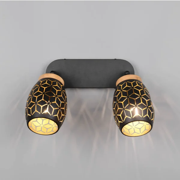 FOCO 2 LUCES TECHO/PARED METAL NEGRO E14 BIRKITA