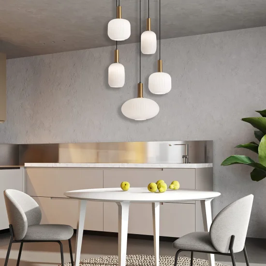 LÁMPARA DE TECHO 5 LUCES TULIPAS BLANCO OPAL Ø80 E27 SHELBY
