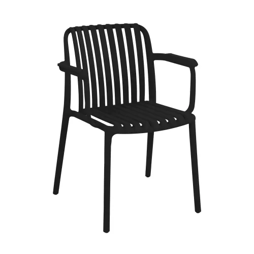 SILLA DE JARDIN CON REPOSABRAZOS POLIPROPILENO NEGRA EOLIA