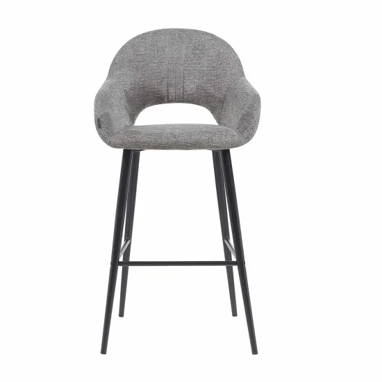 TABURETE TAPIZADO GRIS PATAS NEGRAS ROWAN 2