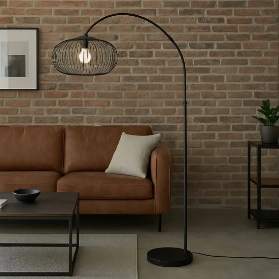 LÁMPARA DE PIE ARCO ACERO PINTADO NEGRO E27 ARVEN