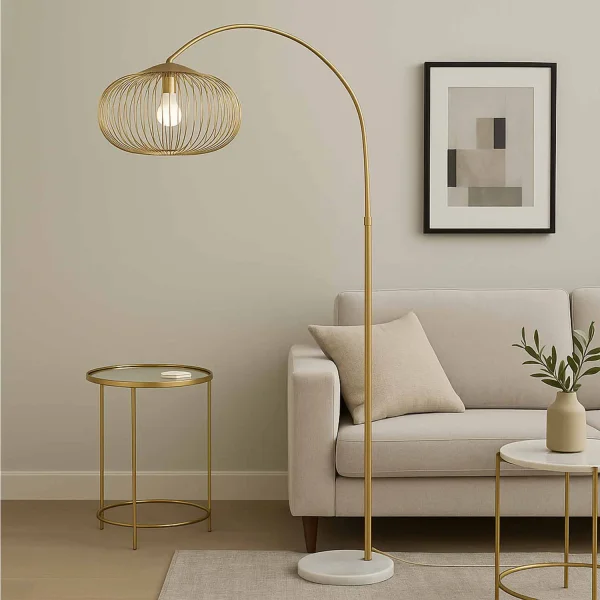 LÁMPARA DE PIE ARCO ACERO PINTADO DORADO E27 ARVEN