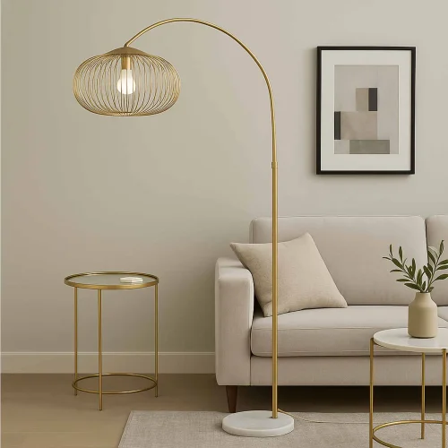 LÁMPARA DE PIE ARCO ACERO PINTADO DORADO E27 ARVEN