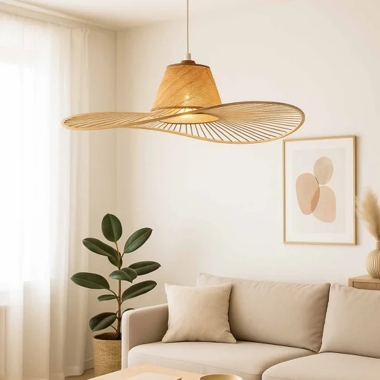 LÁMPARA DE TECHO EN MADERA Y FIBRAS NATURALES Ø80CM E27 SOLMAR