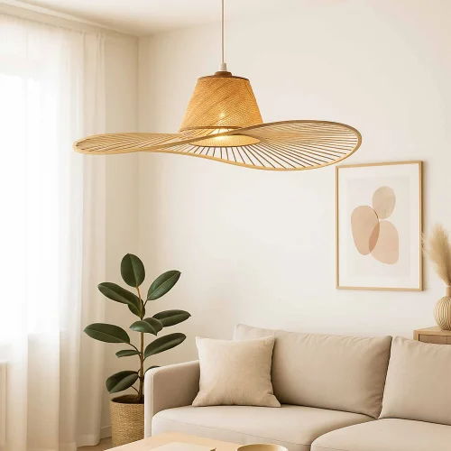 LÁMPARA DE TECHO EN MADERA Y FIBRAS NATURALES Ø80CM E27 SOLMAR