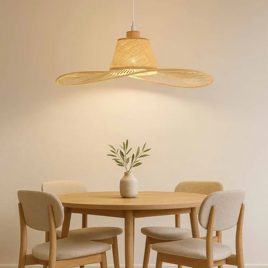 LÁMPARA DE TECHO EN MADERA Y FIBRAS NATURALES Ø60CM E27 TIKI