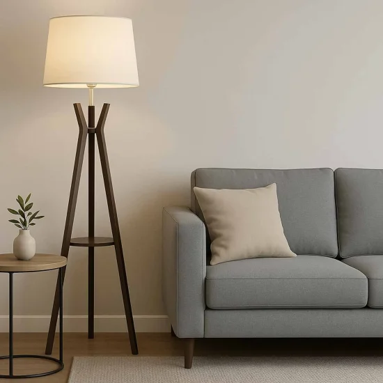 LÁMPARA DE PIE EN MADERA DE CAOBA Y TELA Ø46CM E27 HAGEN