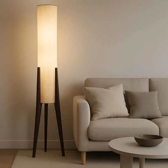 LÁMPARA DE PIE EN MADERA CAOBA Y TELA 2 LUCES E27 Ø36CM HAGEN