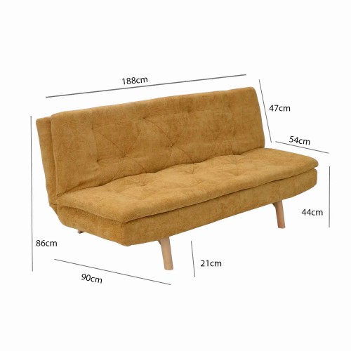 SOFÁ CAMA EN TAPIZADO TEXTIL MOSTAZA VELMA