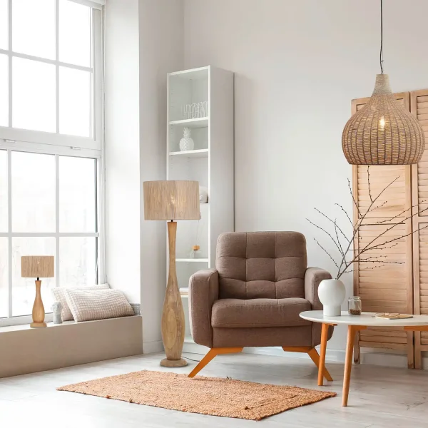 LÁMPARA DE PIE MADERA NATURAL/YUTE E27 TAIS