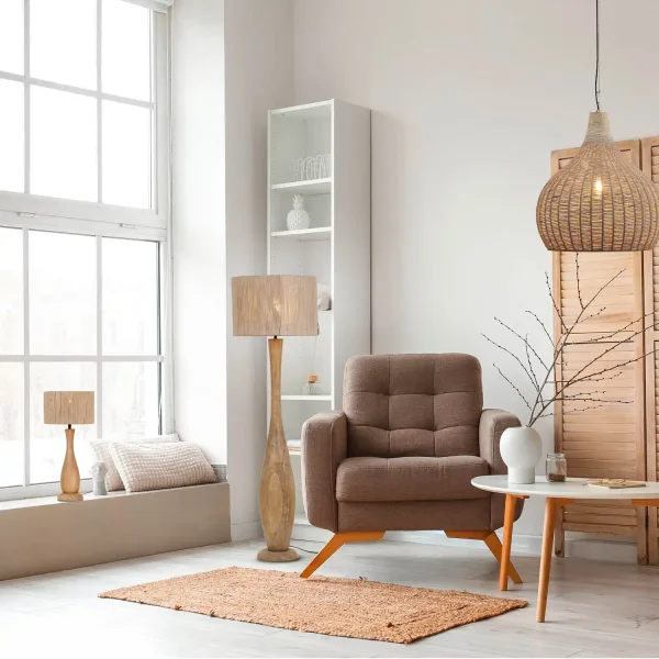 LÁMPARA DE MESA MADERA NATURAL/YUTE E27 TAIS