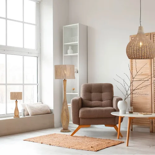 LÁMPARA DE MESA MADERA NATURAL/YUTE E27 TAIS