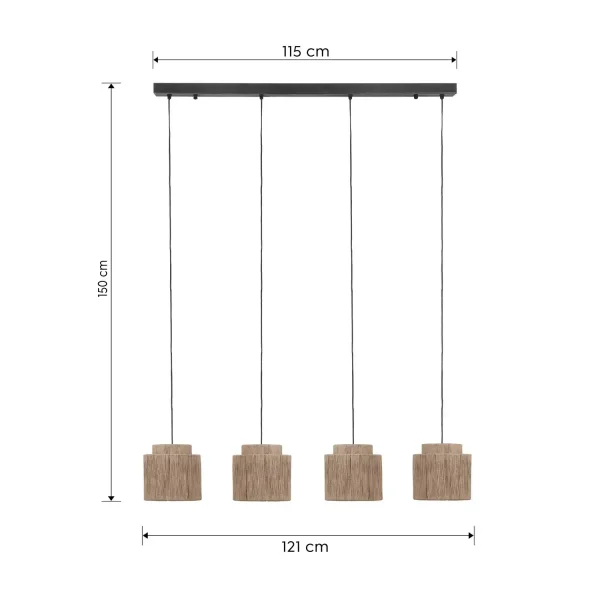 LÁMPARA DE TECHO 4 LUCES YUTE NATURAL E27 LEIKO