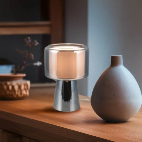 LÁMPARA DE MESA EN VIDRIO ACERO CROMADO ISEN