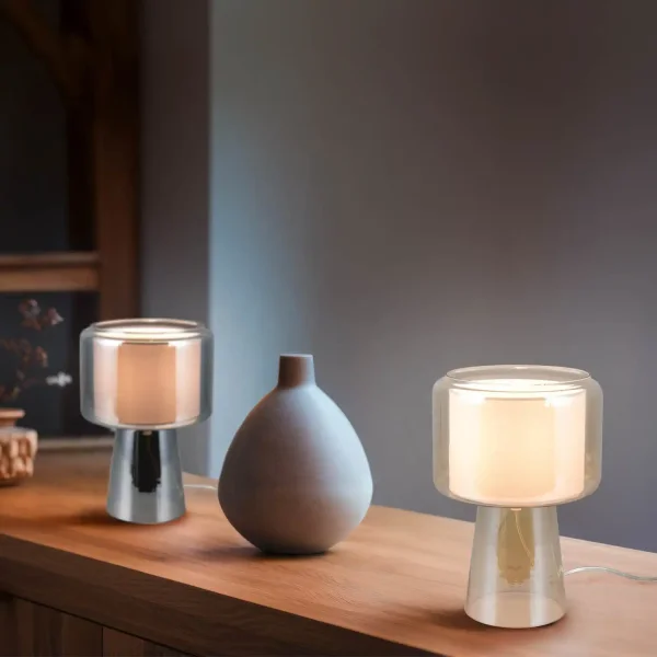 LÁMPARA DE MESA EN VIDRIO ACERO CROMADO ISEN